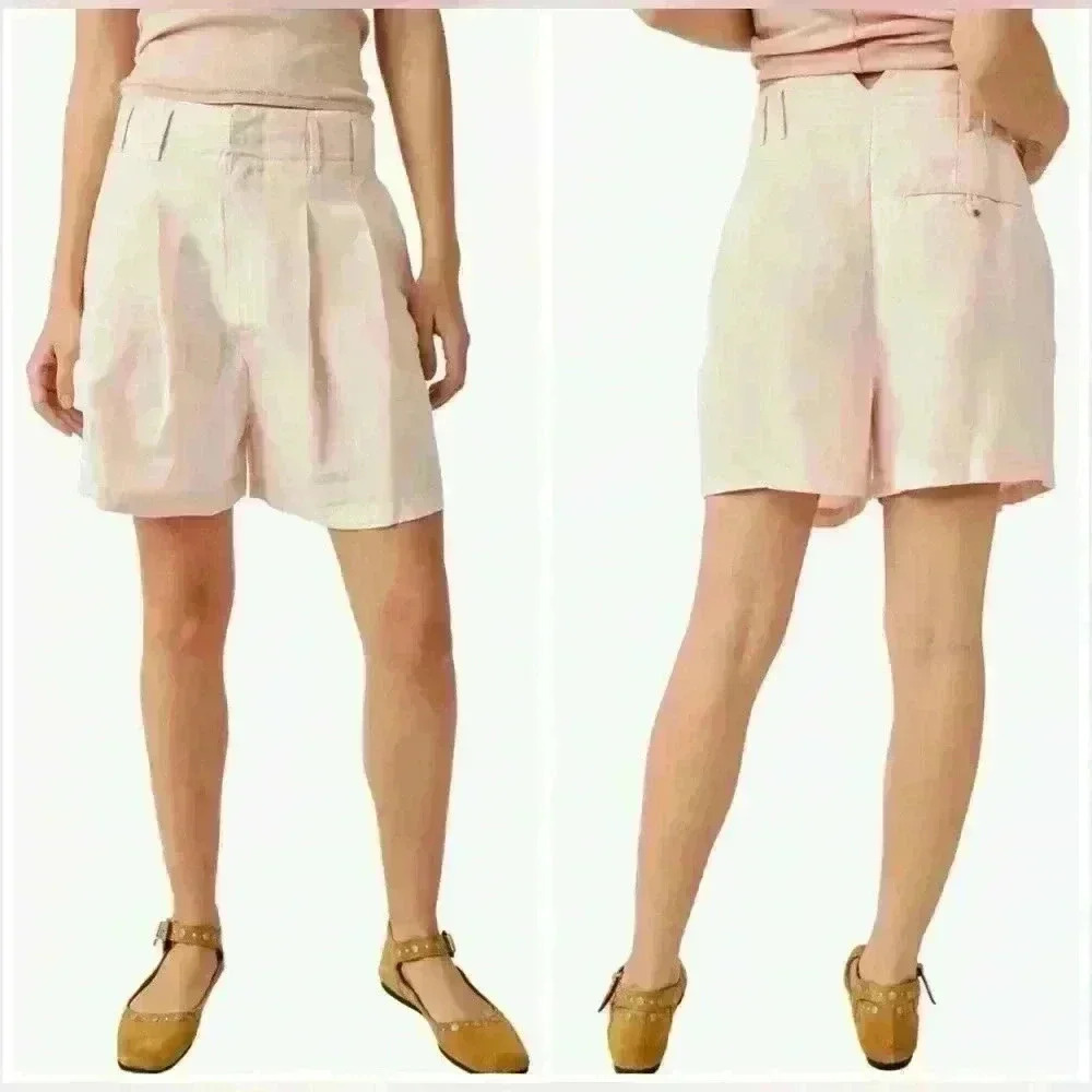 Free People Calla Pleated Linen Blend Trouser Shorts Pink Size 6  NWT